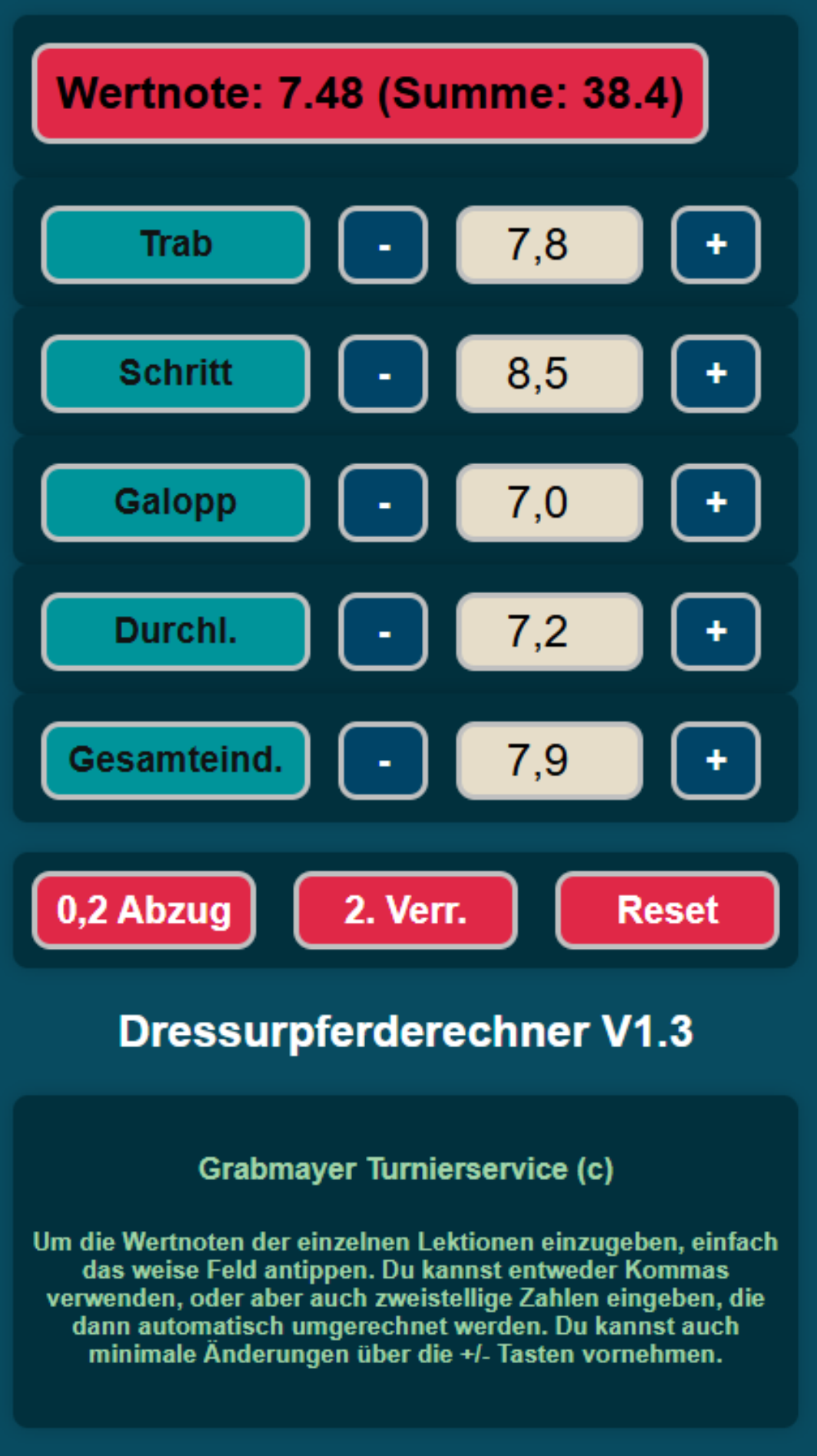 Dressurpferderechner